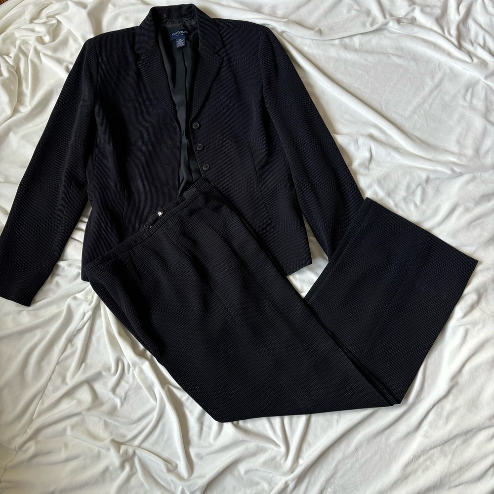 Ann Taylor Petites Black Poka Dot Blazer And Pants, Suit